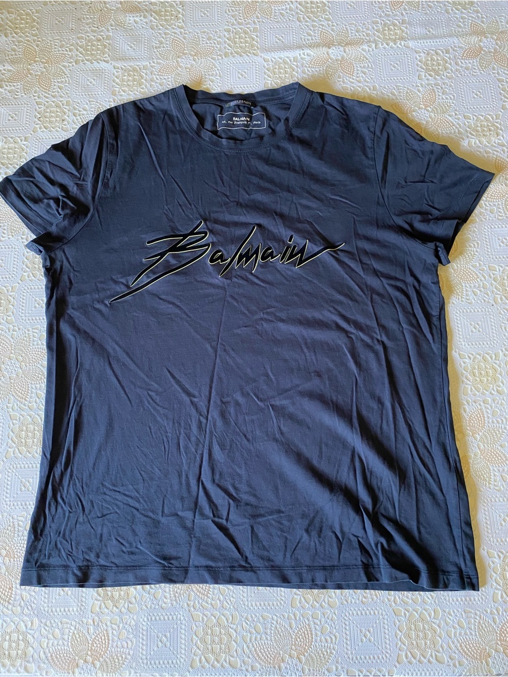 Balmain Black Logo Script Crew Tee